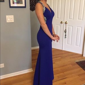 Blue Open-Back Prom Dress